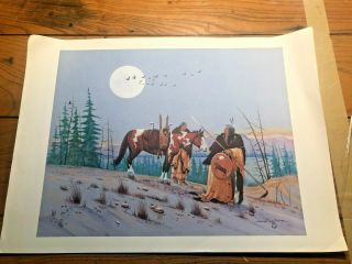 " Signals Of Winter " By Daniel Long Soldier (oglala Sioux) Print,  Signed,  1987