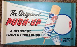 C.  1950 Push - Up Popsicle Ice Cream Paper Sign Vintage Advertising