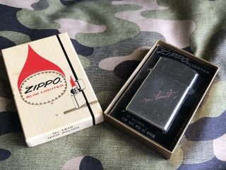 1974 Vintage Zippo Slim Lighter 1610 With Box Engraved Don Smith