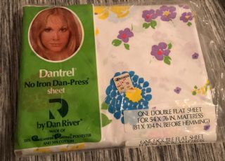 Vtg Dantrel Dan River Double Flat Sheet Noswt Dead Stock Retro Mod Floral Usa