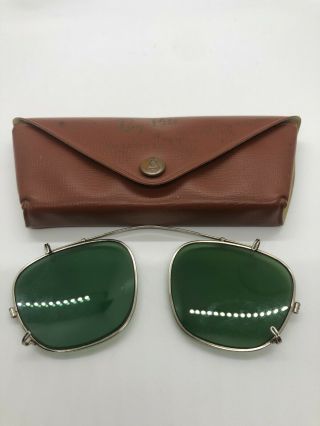 Vintage Ray Ban Bausch & Lomb B&l Clip On Sunglasses In Case Green Lenses 40 - 50s
