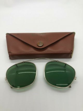 Vintage Ray Ban Bausch & Lomb B&L Clip On Sunglasses In Case Green Lenses 40 - 50s 2