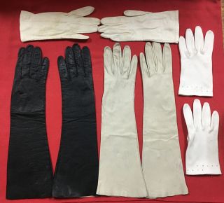 4 Pair Womens Gloves 2 Long Leather 1 Short Leather 1 Short Cotton Sz 7 Small