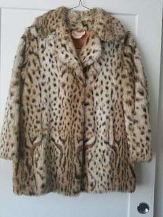 Vintage Rawley International Cheetah Faux Fur Coat Jacket Made In England Size L