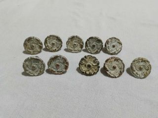 Set Of 10 Vintage French Provincial Style Brass Floral Knobs Pulls Handles
