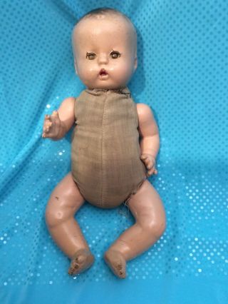 13 " Vintage/ Antique Composition Baby Doll Crier Molded Hair Cloth Body Unmarked