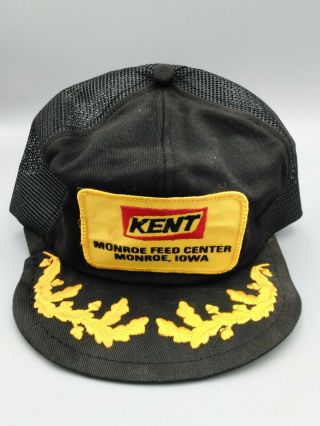 Vintage Kent Feeds Monroe Iowa Snapback Trucker Hat Patch K - Brand Usa Gold Leaf