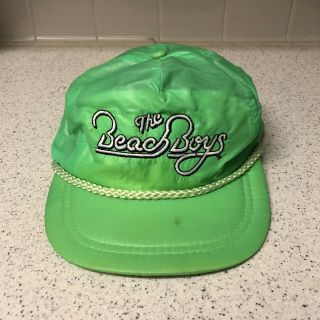 Vintage The Beach Boys Hat Snapback Trucker Piping Florescent Neon Green 80s