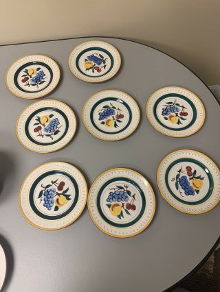 Vintage Stangl Pottery Fruit Pattern Dinner Plates 9 3/4” Set Of 8.  Crack In 1