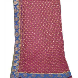 Sanskriti Vintage Dupatta Long Stole Net Mesh Pink Hand Beaded Sequins Work Veil 2