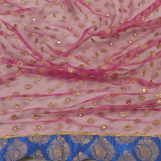 Sanskriti Vintage Dupatta Long Stole Net Mesh Pink Hand Beaded Sequins Work Veil 3