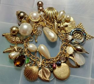 Vintage Gold Tone Jeweled One Of A Kind Charm Bracelet Gorgeous Charms Lqqk