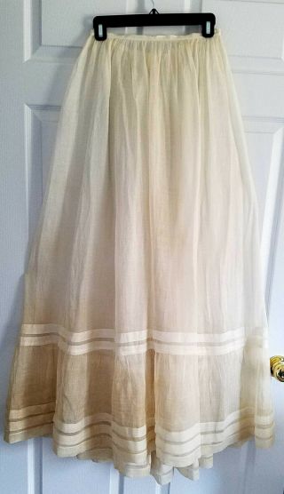 Antique Victorian Edwardian White Cotton Very Full Gathered Petticoat Skirt