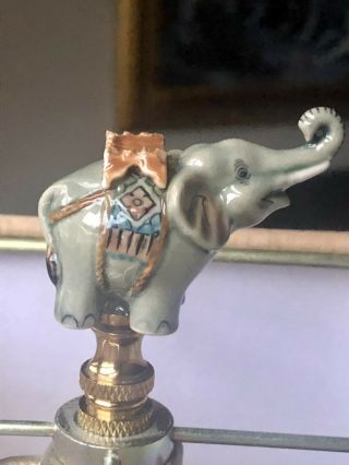 Vintage Celadon Jade Pachyderm Trunk Up Elephant Ornate Lamp Finial