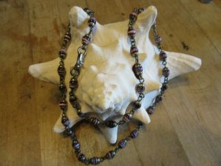 Vtg Mexico Purple Marbled Stones Link Beads Sterling Silver 925 Necklace 22 "