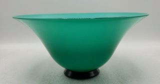 Vintage Signed Hand Blown Art Glass Pedestal Bowl/centerpiece Aqua Green 9.  5 "