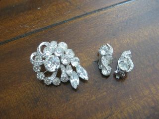 Vintage Eisenberg Ice Authentic Brooch And Earring Set Sparkling Clear