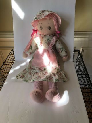 Vintage Cuddle Wit Cloth Rag Baby Doll Pink Hair Plush Jumbo