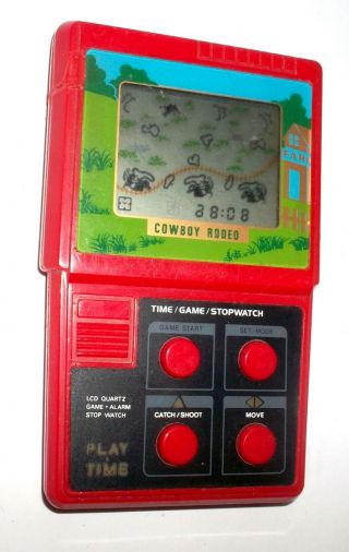 1980s Vintage Cowboy Rodeo Handheld Lcd Game & Watch Play Time Quartz - No Cover