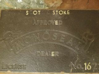 Vintage Monoseal Coffin Dealer License Sign Scott & Stokes Front Royal Va 2