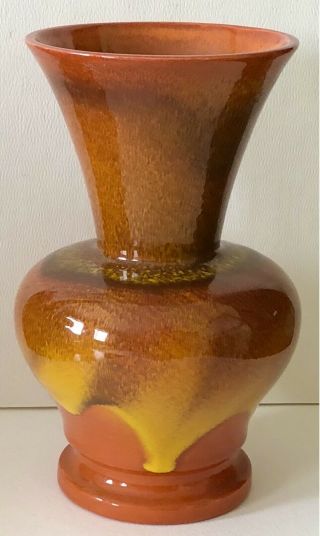 Vintage Mid Century Modern Haeger Usa Pottery Lrg Vase 4109 Orange Yellow Drip