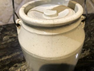 Vintage Antique Pennsylvania Stoneware Pottery Jar Crock Beanpot w Lid & Handle 2