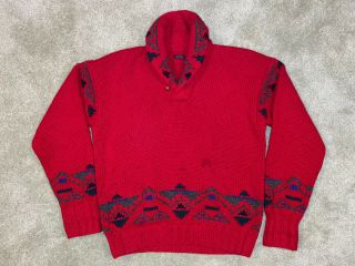Vintage Polo Ralph Lauren Hand Knit Wool Sweater Shawl Collar 100 Wool Large Xl