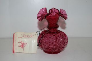 Vintage Fenton Country Cranberry Glass Melon Vase
