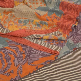 Sanskriti Vintage Sarees 100 Pure Crepe Silk Printed Sari Floral Craft Fabric