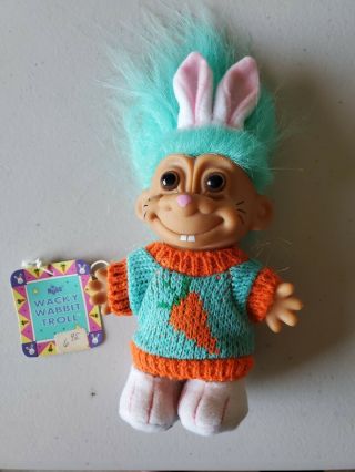 Vtg Russ Wacky Wabbit Carrot Sweater Easter Bunny 5 " Troll Hangtag Rabbit
