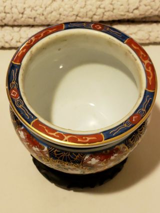 Vintage Japan Gold Imari Hand Painted Vase/Jar Porcelain with Wood Base 2
