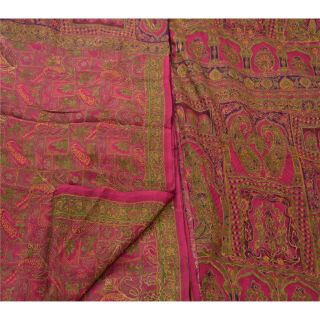 Sanskriti Vintage Pink Sarees 100 Pure Silk Hand Embroidered Craft Fabric Sari