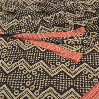 Sanskriti Vintage Black Sarees Pure Crepe Silk Printed Sari 5yd Craft Fabric