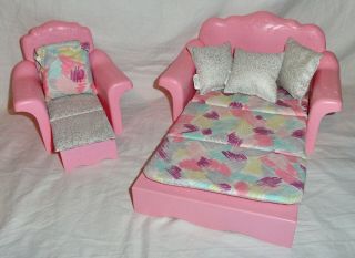 Vintage 1987 Barbie Sweet Roses Couch & Chair W/ 1991 Magical Mansion Cushions