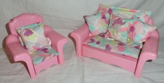 Vintage 1987 Barbie Sweet Roses Couch & Chair W/ 1991 Magical Mansion Cushions 2