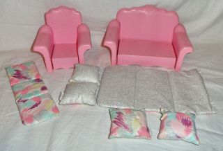 Vintage 1987 Barbie Sweet Roses Couch & Chair W/ 1991 Magical Mansion Cushions 3