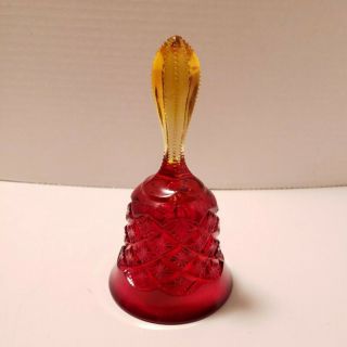 Rare Vintage Fenton Red Amberina Daisy Cut Glass Tea Bell With Lead Clapper Euc