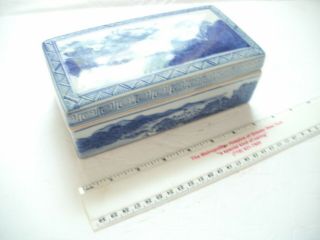 Vintage Chinese Canton Blue / White Rectangular Porcelain Trinket Dresser Box 7