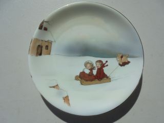Antique Vintage Royal Bayreuth Porcelain Children Sledding W Pull Toy Plate