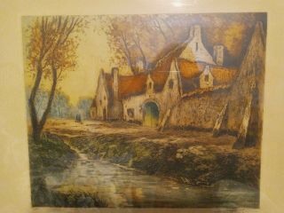 Vintage Framed Colored Etching Dasselborne Signed The Bridle Path River Church