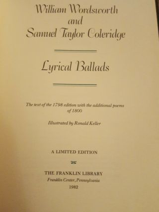 Franklin Library Lyrical Ballads,  William Wordsworth And Samuel Taylor Coleridge