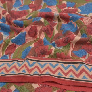 Sanskriti Vintage Indian Sarees 100 Pure Crepe Silk Printed Sari Craft Fabric 2