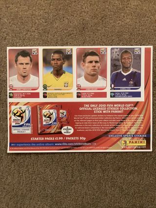 Panini World Cup 2010 South Africa - 4 Sticker Update Leaflet