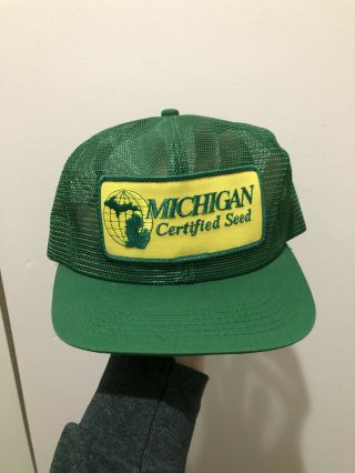 Vintage 70s 80s K Products K Brand Michigan Seed Patch Mesh Snapback Trucker Hat