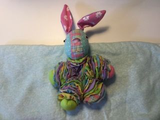 Vintage Handmade Bunny Rabbit Yo Yo Patchwork Quilt Doll Colorful Hand Stitch