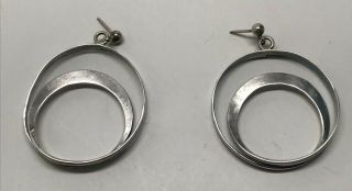 Vintage Signed Anna Greta Eker.  925 Sterling Silver Double Hoop Post Earrings 2