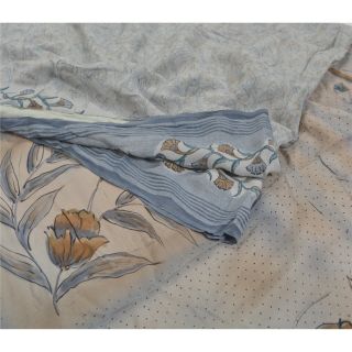 Sanskriti Vintage Grey Sarees Pure Crepe Silk Fabric Craft Printed Decor Sari