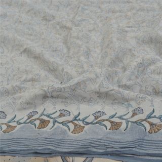 Sanskriti Vintage Grey Sarees Pure Crepe Silk Fabric Craft Printed Decor Sari 2