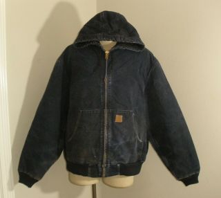 Vtg Mens Carhartt J130 Mdt Quilted Flannel Lined Duck Canvas Hooded Jacket 2xl