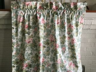Vintage Laura Ashley Cottage Rose Pink & Sage Floral 2 Lined Panels 40 X 86 Usa
